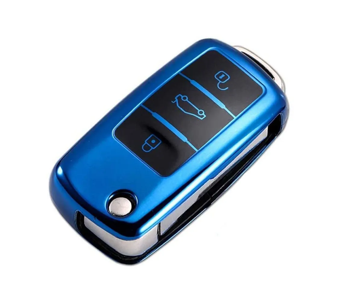 TPU Key Cover for VW Polo/Golf/Jetta - Metallic Blue