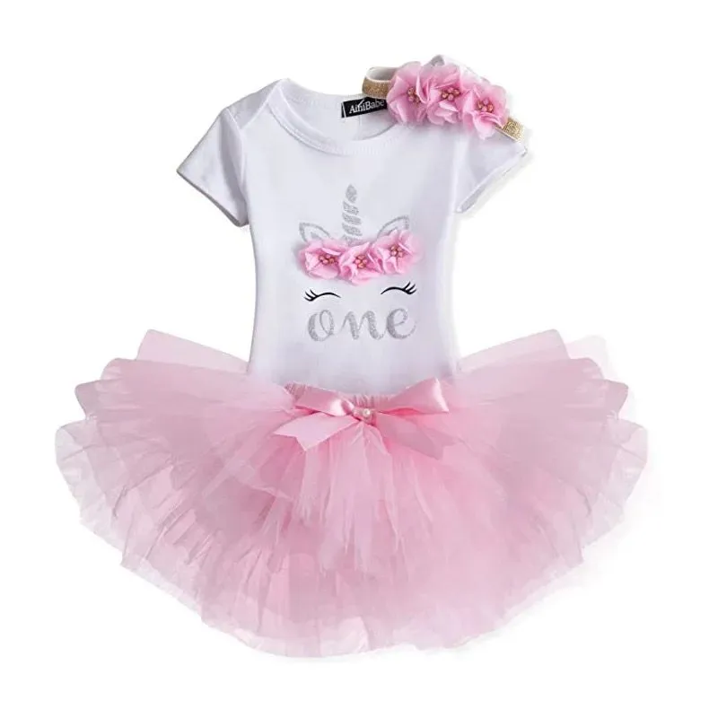 1st Birthday Unicorn dress for a princess - Pink, White