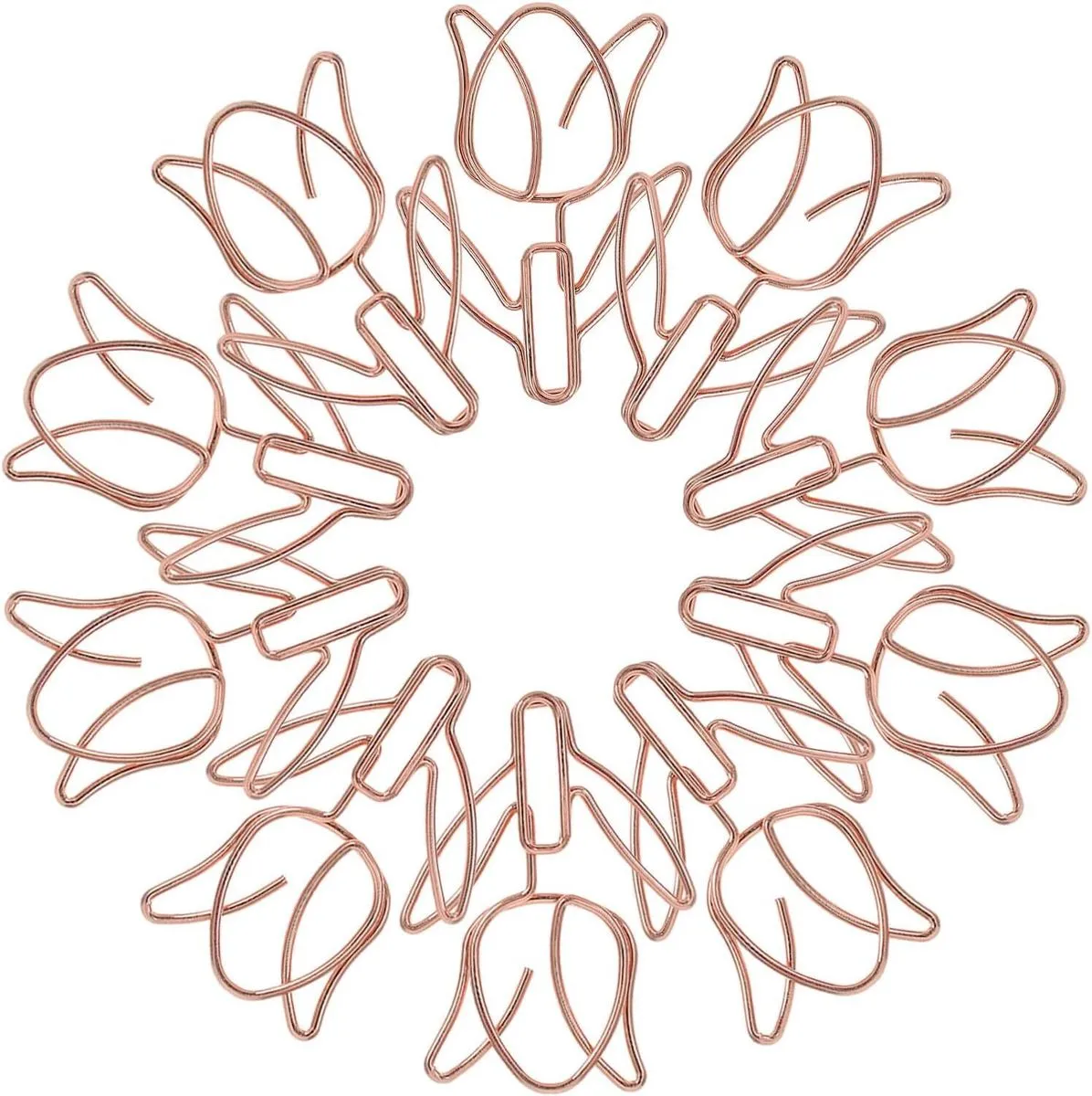 20pcs Rose Gold Tulip Paper Clips Colored Metal Clips Fun Office Supplies