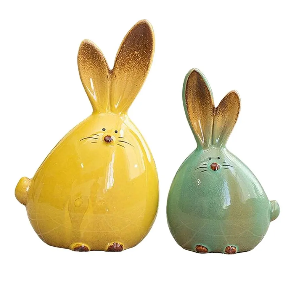 Decor Ceramic Cute Rabbit Shaped Ornament - 2 Piece