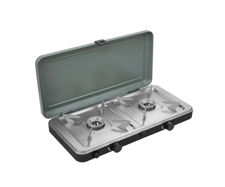 2-Burner Portable Gas Stove with Grill Plates - Outdoor Cooking Companion