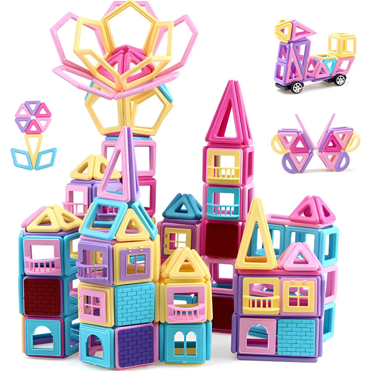 100Piece 3D Magnetic Tiles Building Block Toy Set for Kids with Storage Box