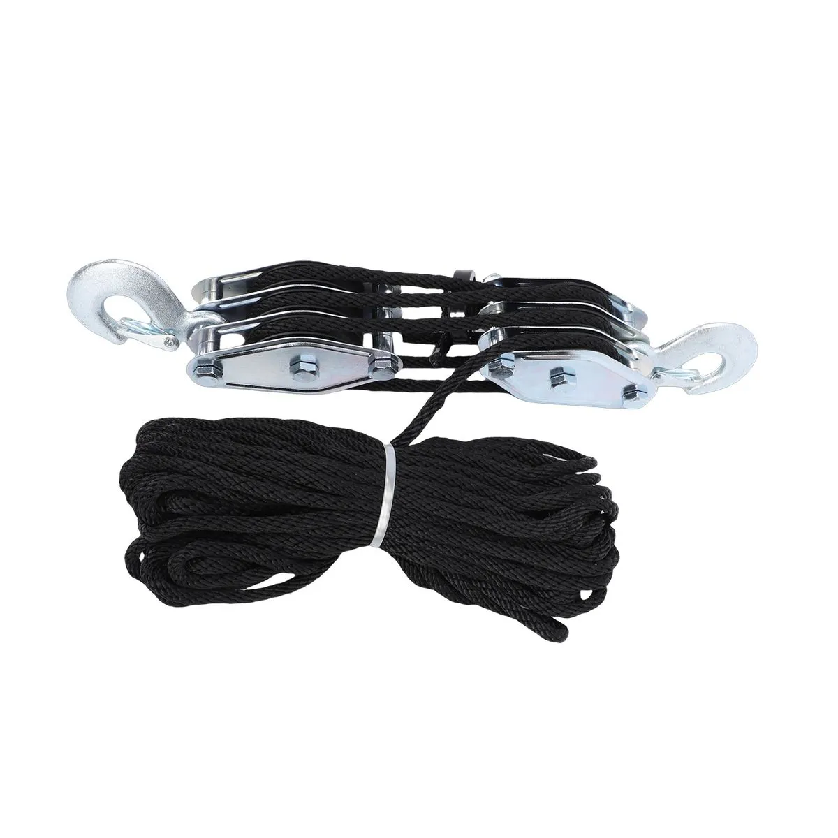 3 Wheel 15m Pulley Block Tackle 441lbs Capacity Black Nylon