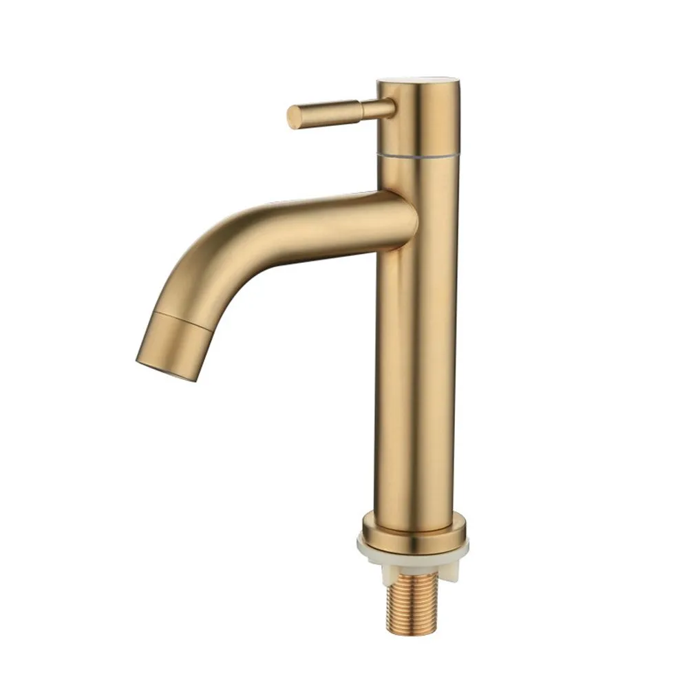 Brush Gold Single Cold Basin Faucet 304 Material Basin Compatible with None