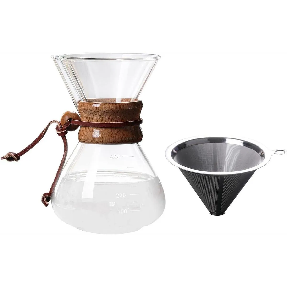 Glass Pour Over Coffee Brewing Pot Maker Grip with Stainless Steel Filter