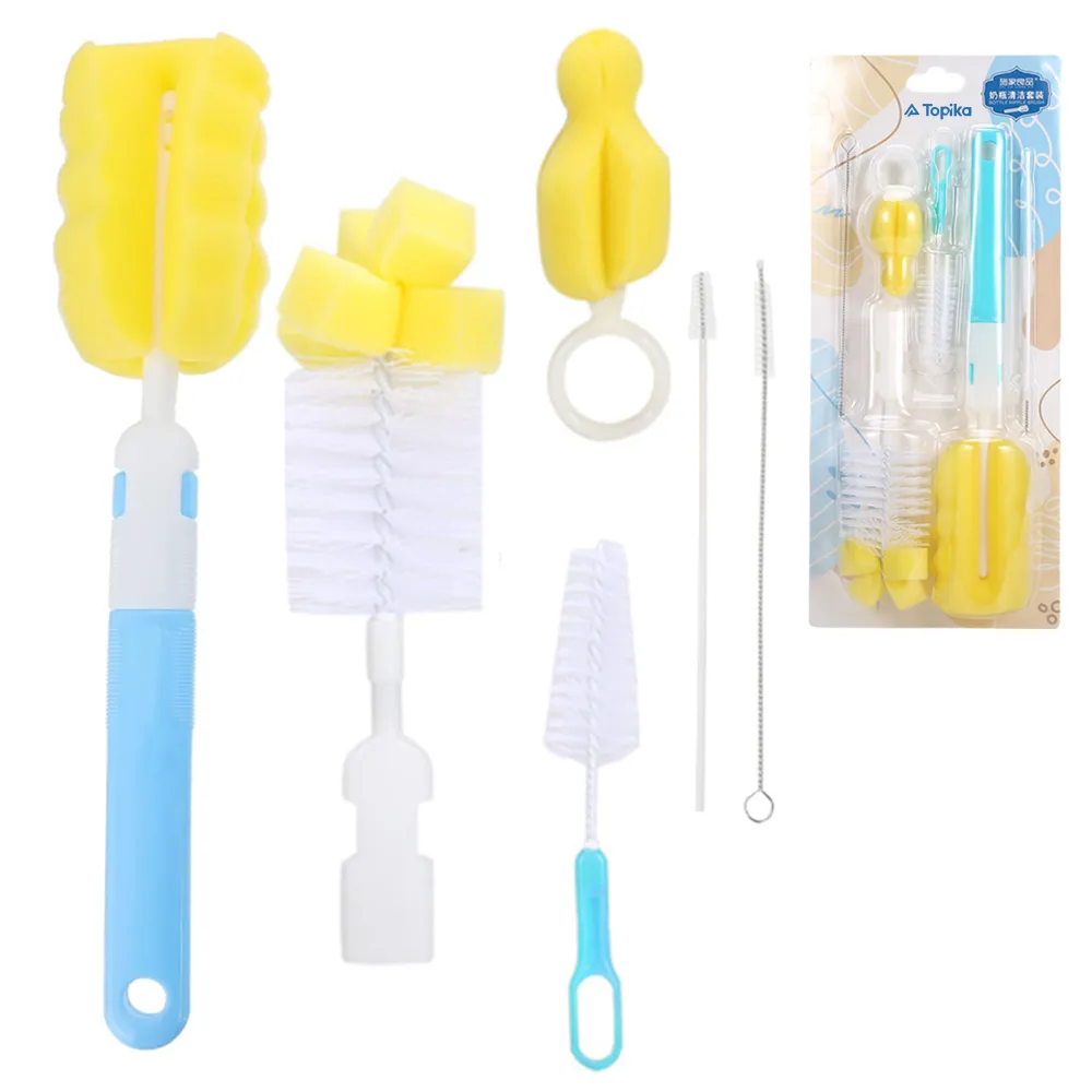 Topika Baby Bottle Brush Set, Silicone Nipple & Straw Brushes, 6 Piece