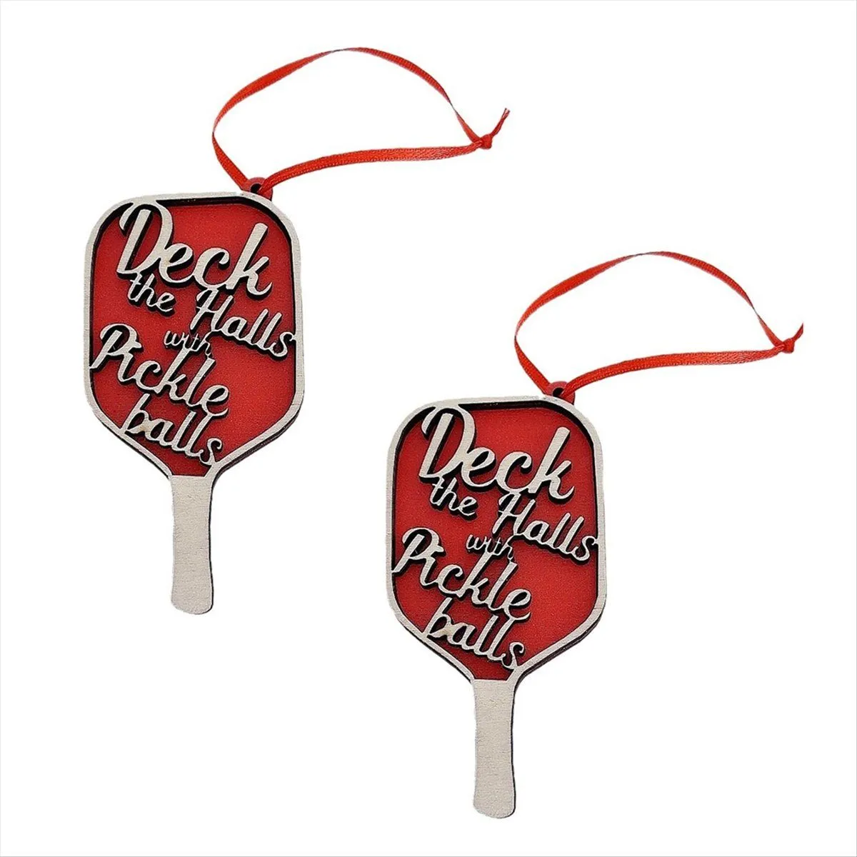 Pickleball Christmas Ornament, Deck The Hall with Pickle Balls Red Paddle,