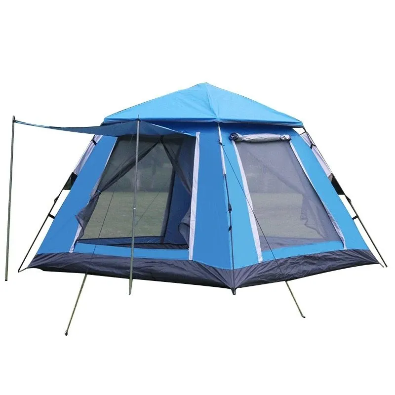 Camping 4 Person Spacious Tent With Porch, Stable and Lightweight Tents - Blue