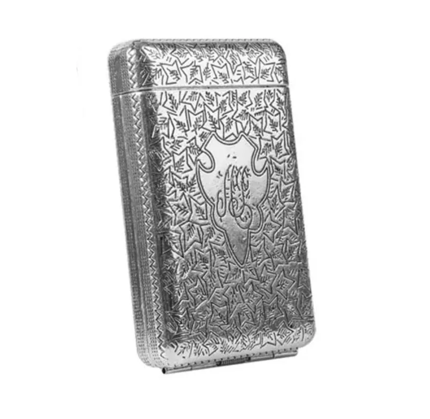 Atterson Blinder Retro Pure Copper Hand Carved Flick Cigarette Case - Silver