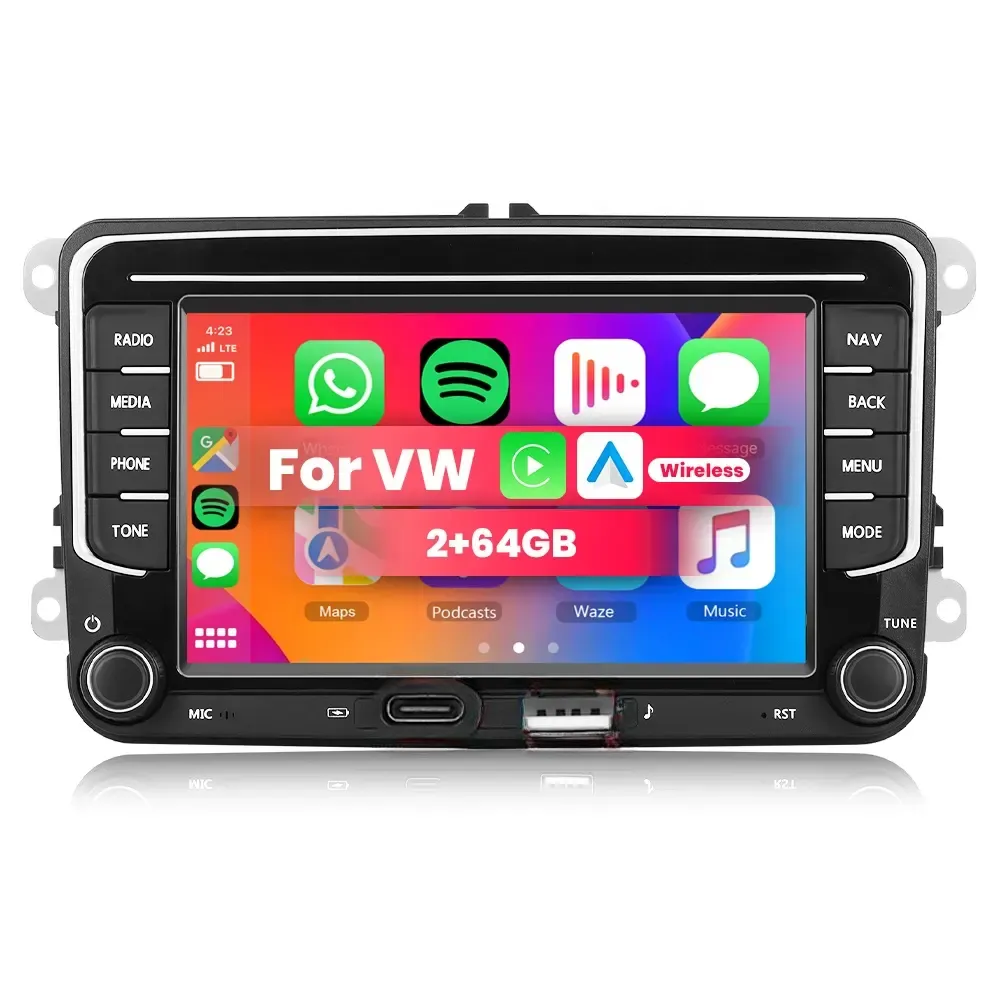 Android Radio 2GB+64GB Type-C & USB Input Android Auto & Carplay Compatible with VW