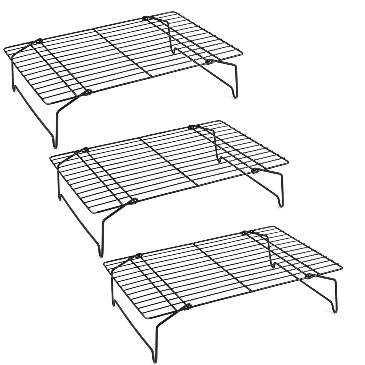 HOMGEM 3-Tier Stackable Stainless Steel Cooling Baking Racks - Black