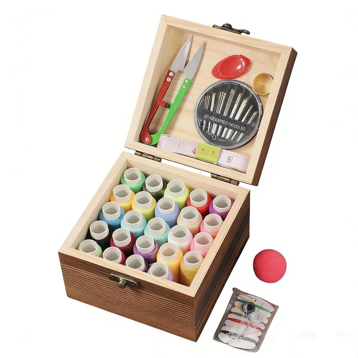 Wooden Sewing Box with Sewing Kit Accessories Sewing Case with Accessories