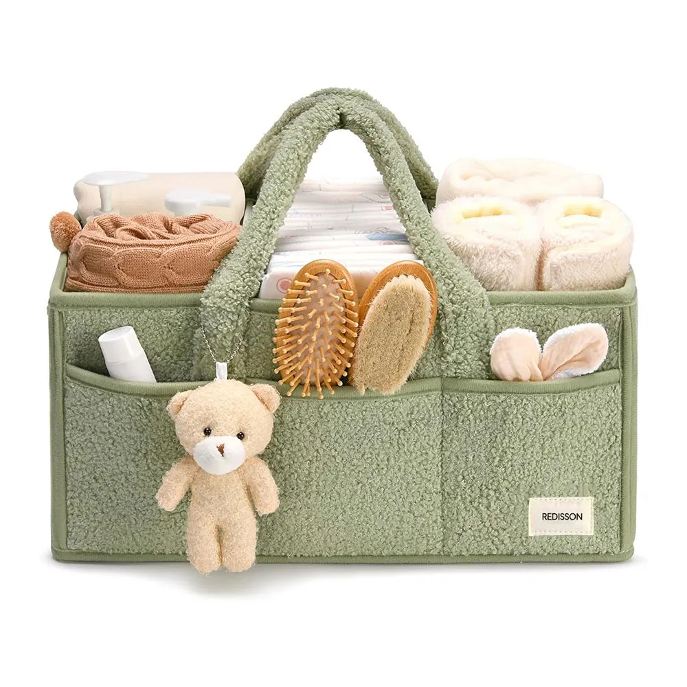 Baby Diaper Caddy Organizer, Portable Storage Sherpa Nursery Basket