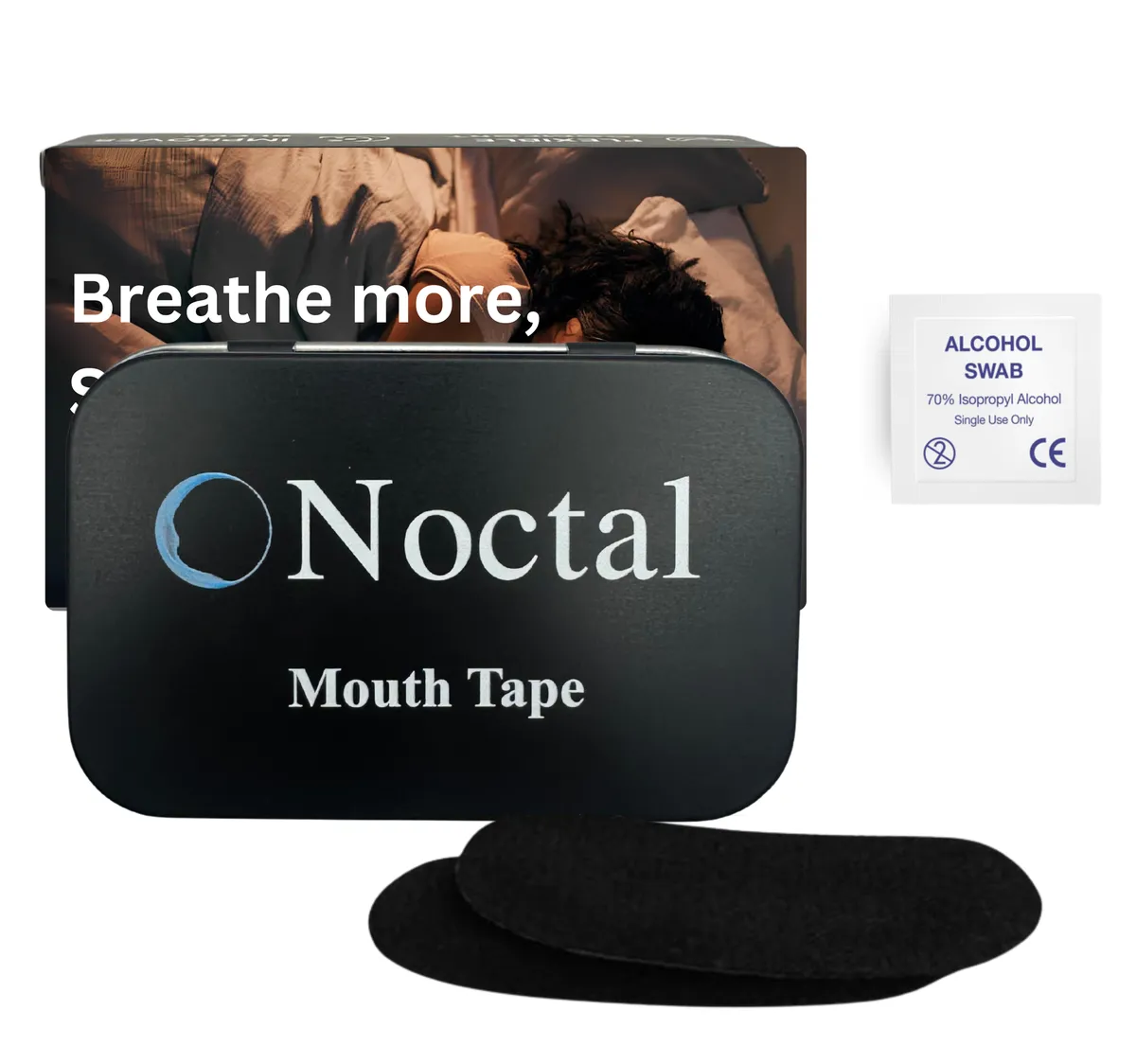 Noctal Premium Mouth Tape with Metal Travel Tin & Alcohol Wipes - 30 Pack