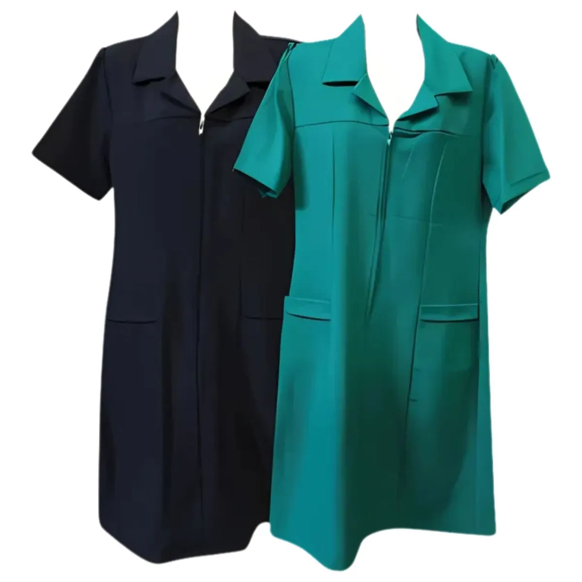 Ladies Zip Front Work Dress - Short Sleeve, Utility Pockets | Uniform Wear