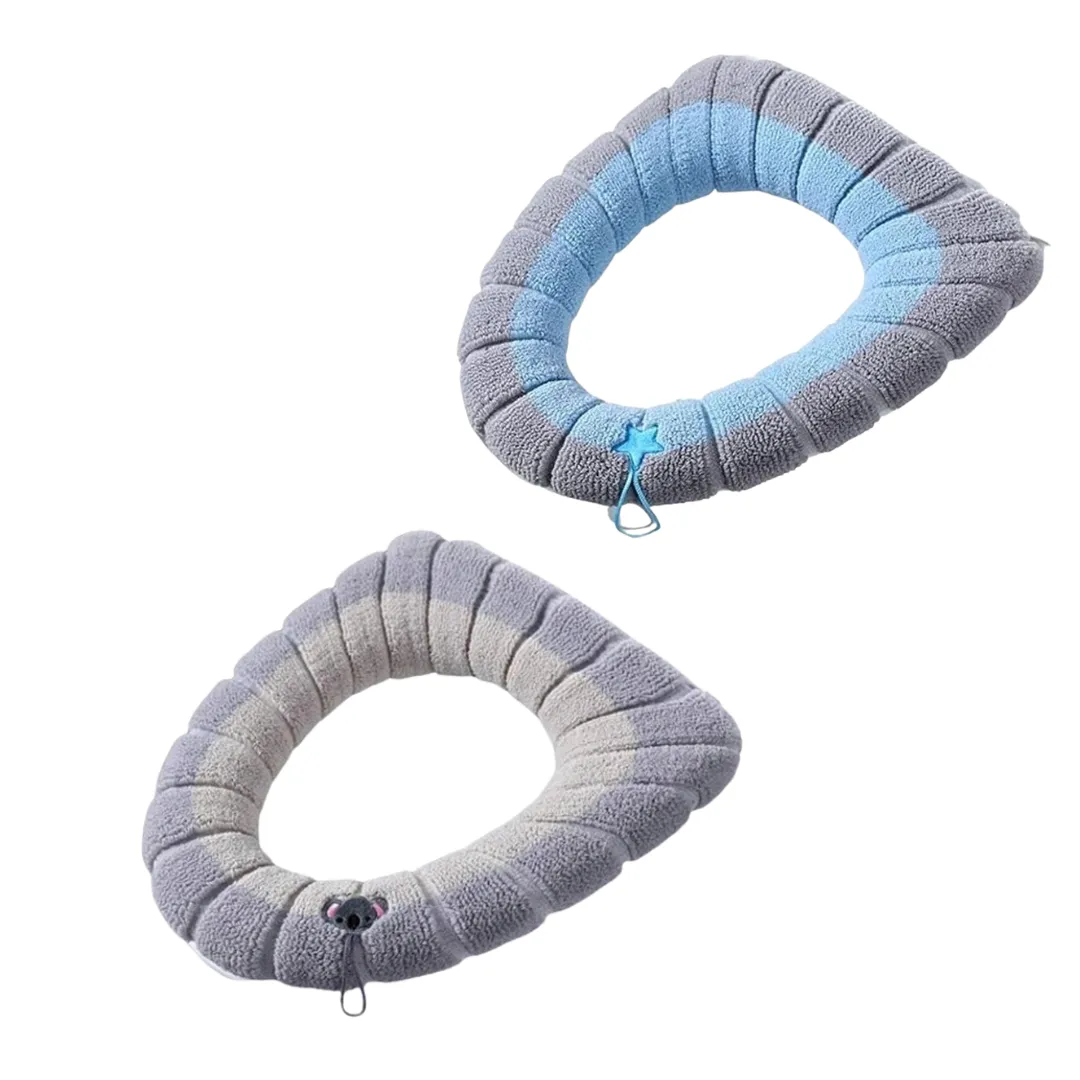 Toilet Seat Cover Cushion Thicker Warmer Stretchable Washable Cloth - Blue/Grey