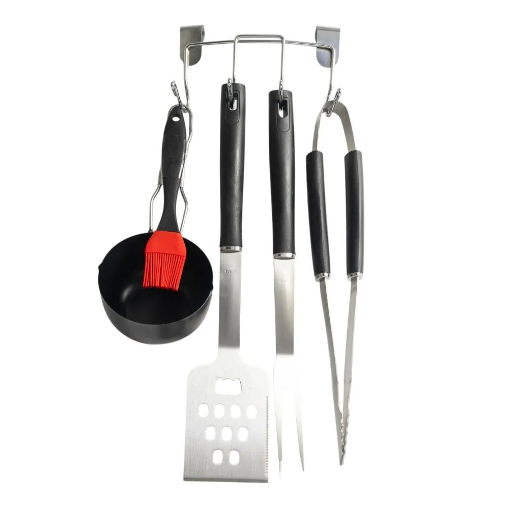 5 Piece Stainless Steel Braai Set - Tools, Sauce Pan & Holder BBQ Tool Kit