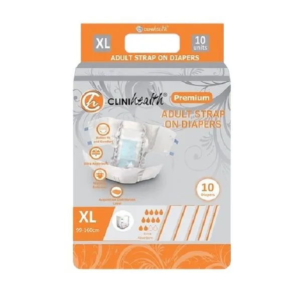 Clinihealth - Premium Strap On Adult Diapers (10 Per Pack) - XLarge