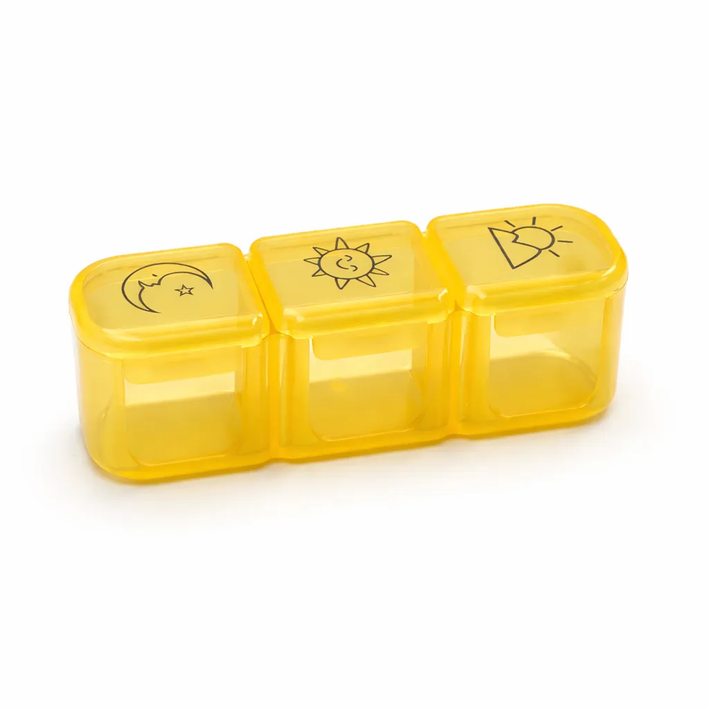 Three-Compartment Portable Divided Pill Box - Yellow