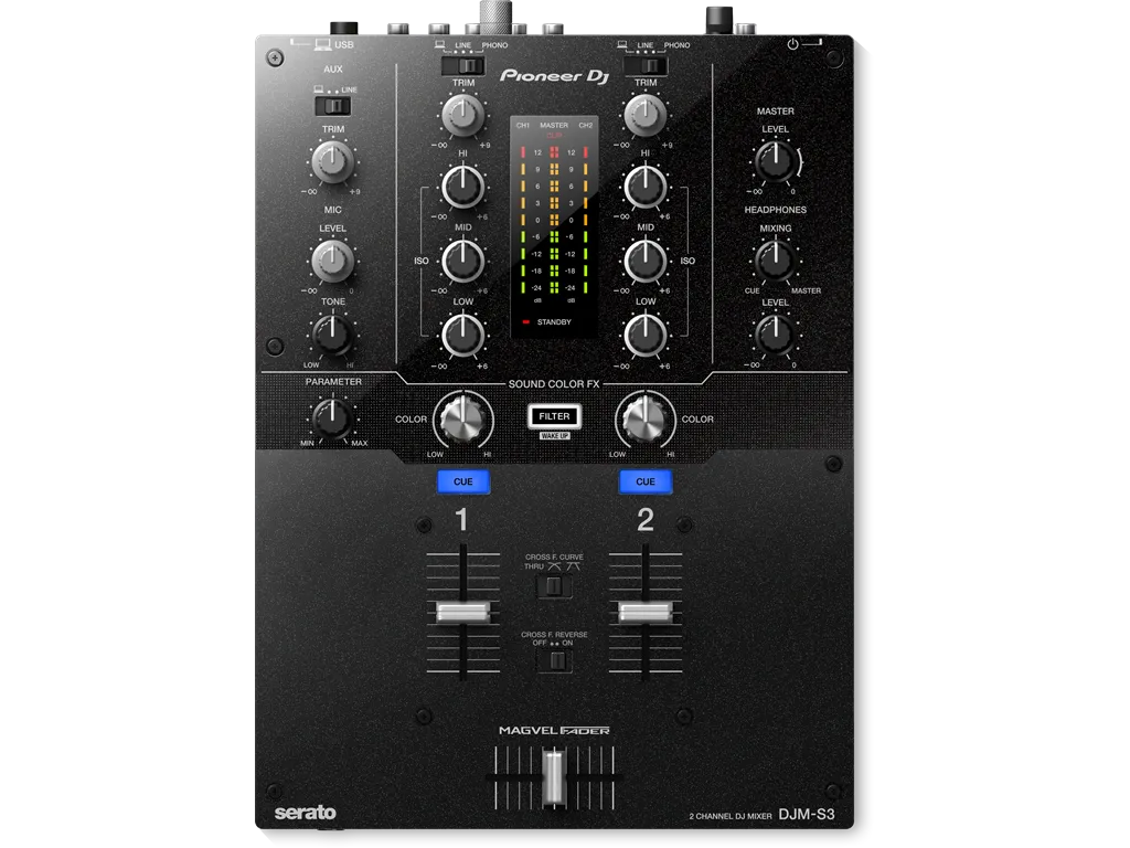Pioneer DJ - DJM-S3 Scratch Style 2 Channel DJ Mixer for Serato DJ Pro