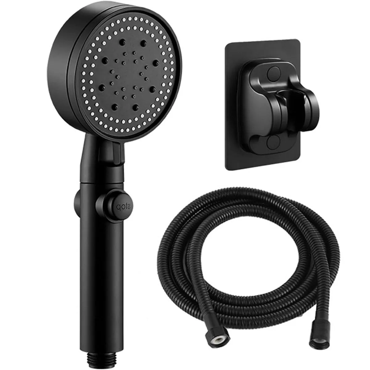 Shower Head and Hose Holder Set - Black