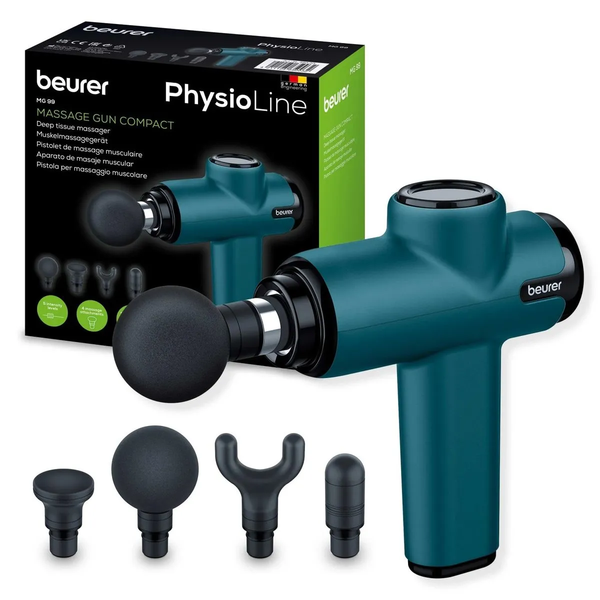 Beurer Massage Gun & 4 Attachments: Rechargeable Deep Tissue Massager MG 99