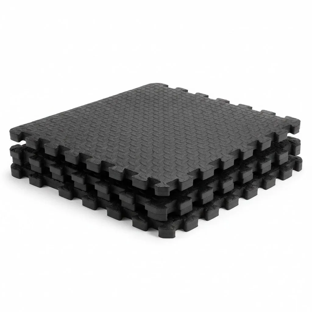 4 Piece Interlocking Floor Mat Set - 12mm Thick EVA Foam- Black