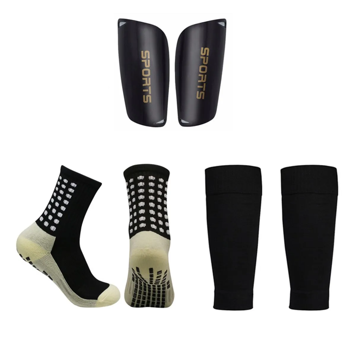 Anti Slip Soccer Socks Football Sock, Leg Covers, and Shin Guards - Black