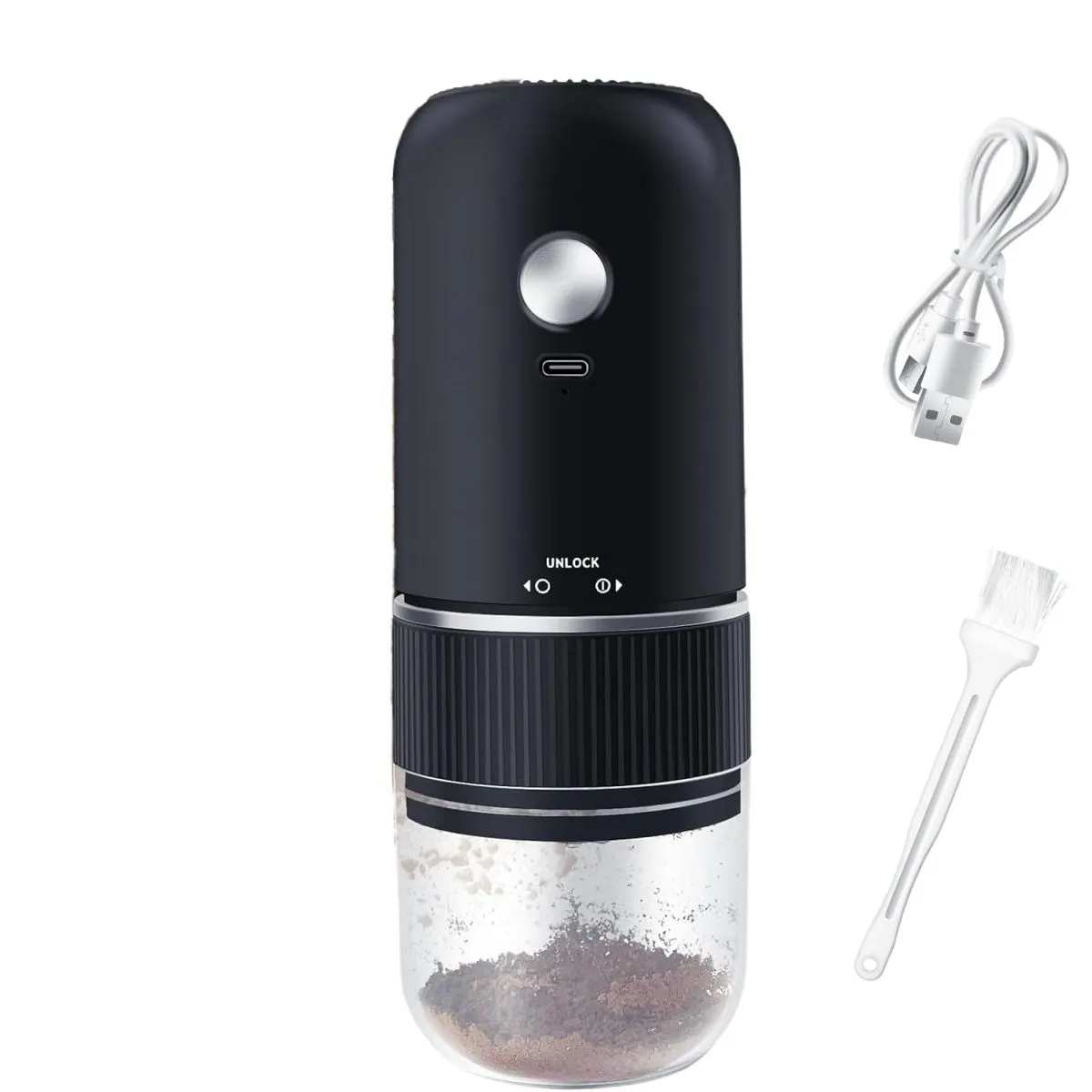 Portable Electric Coffee Grinder, USB Rechargeable Mini Mill - Black