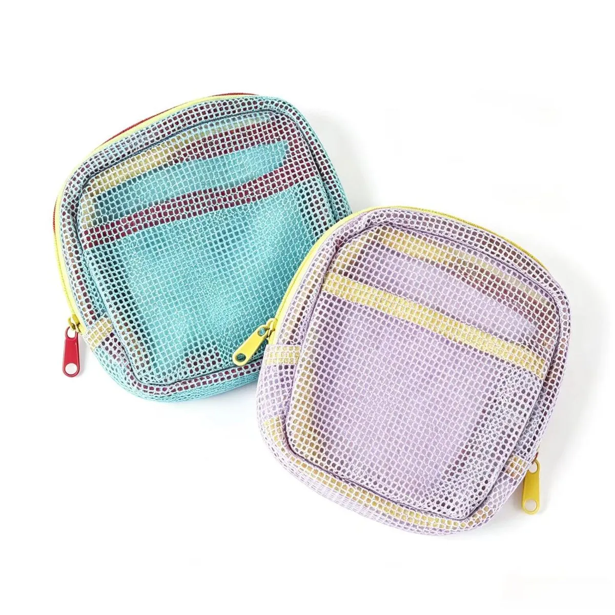 Mesh Zipper Storage Pouches, Multi-Purpose Portable Organizer Bags, 2-Pack - Blue, Purple