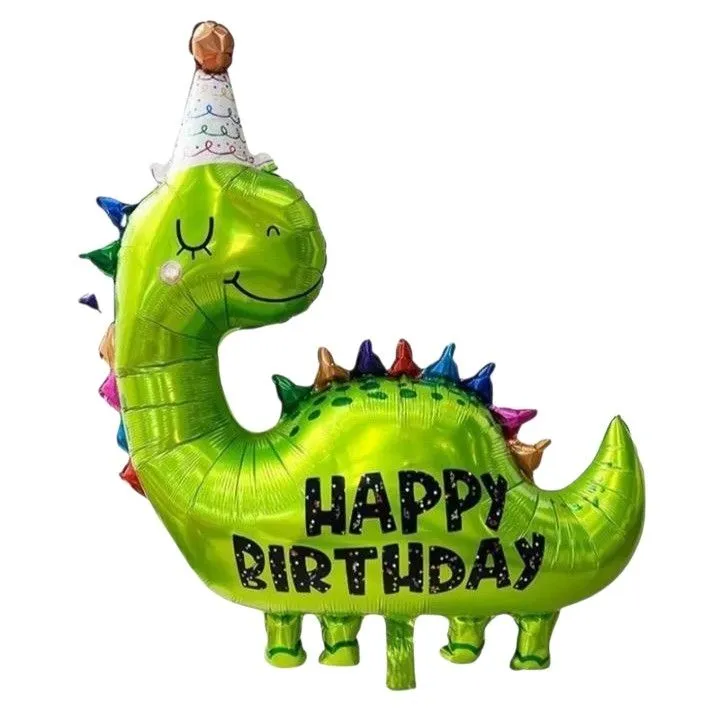 Large 3D Cute Dinosaur Happy Birthday Foil Balloon with Party Hat (86cm)