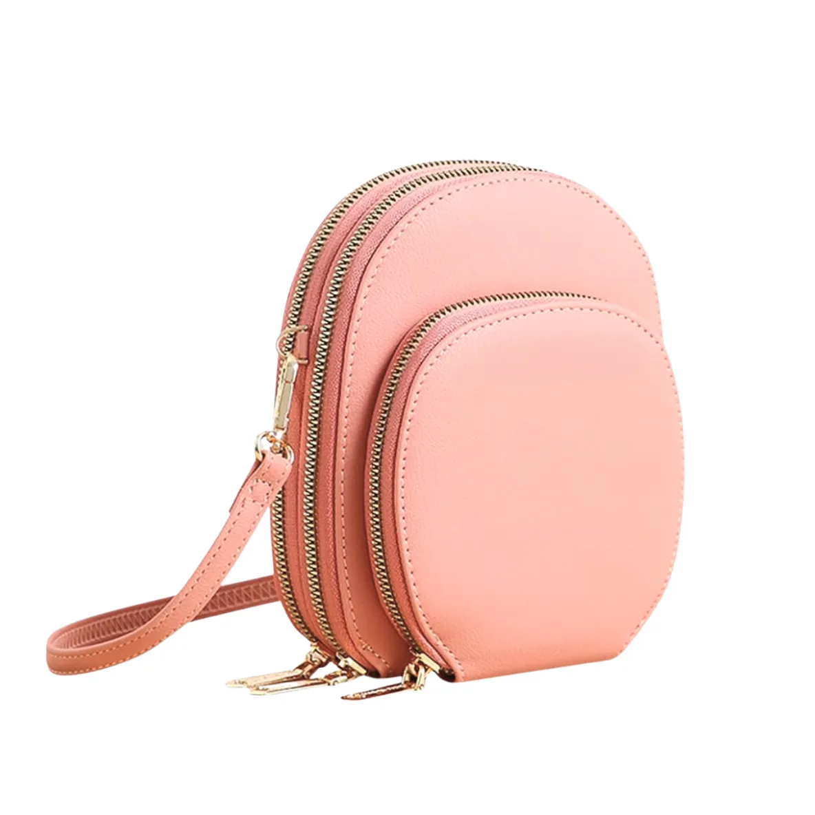3-Pocket Faux Leather Crossbody Bag - Pink