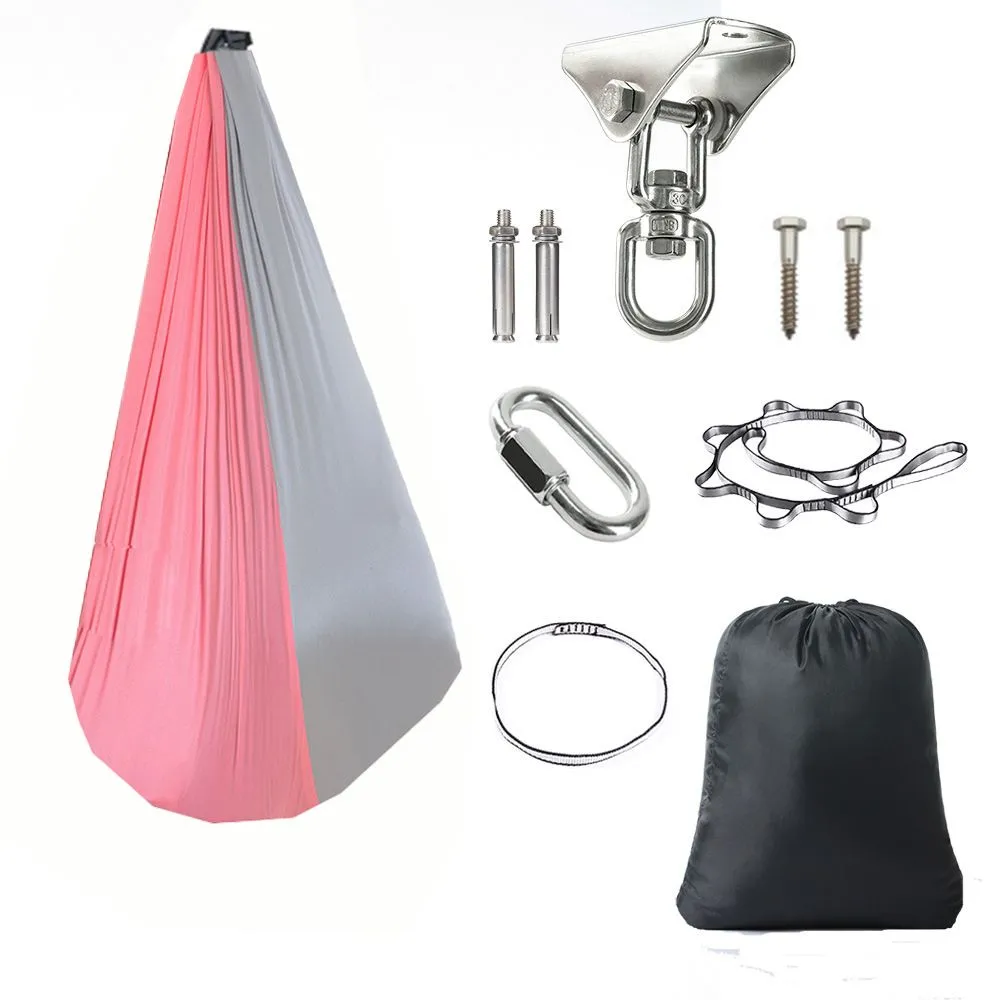 Kids Double Layer Therapy Sensory Swing Indoor Outdoor 360 Rotating Hammock - Pink, Grey