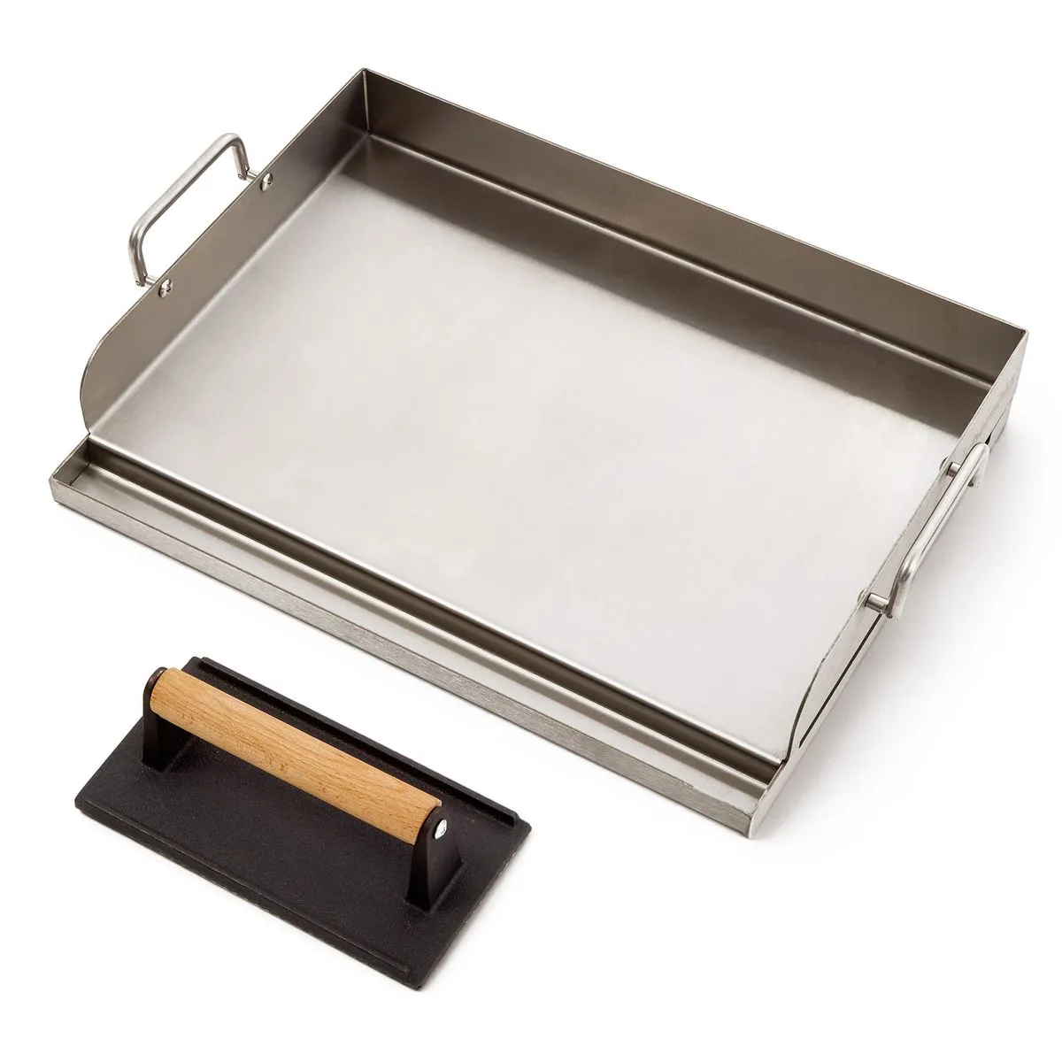 Chenshia 304 Stainless Steel Flat Top Griddle & Cast Iron Meat Press Combo