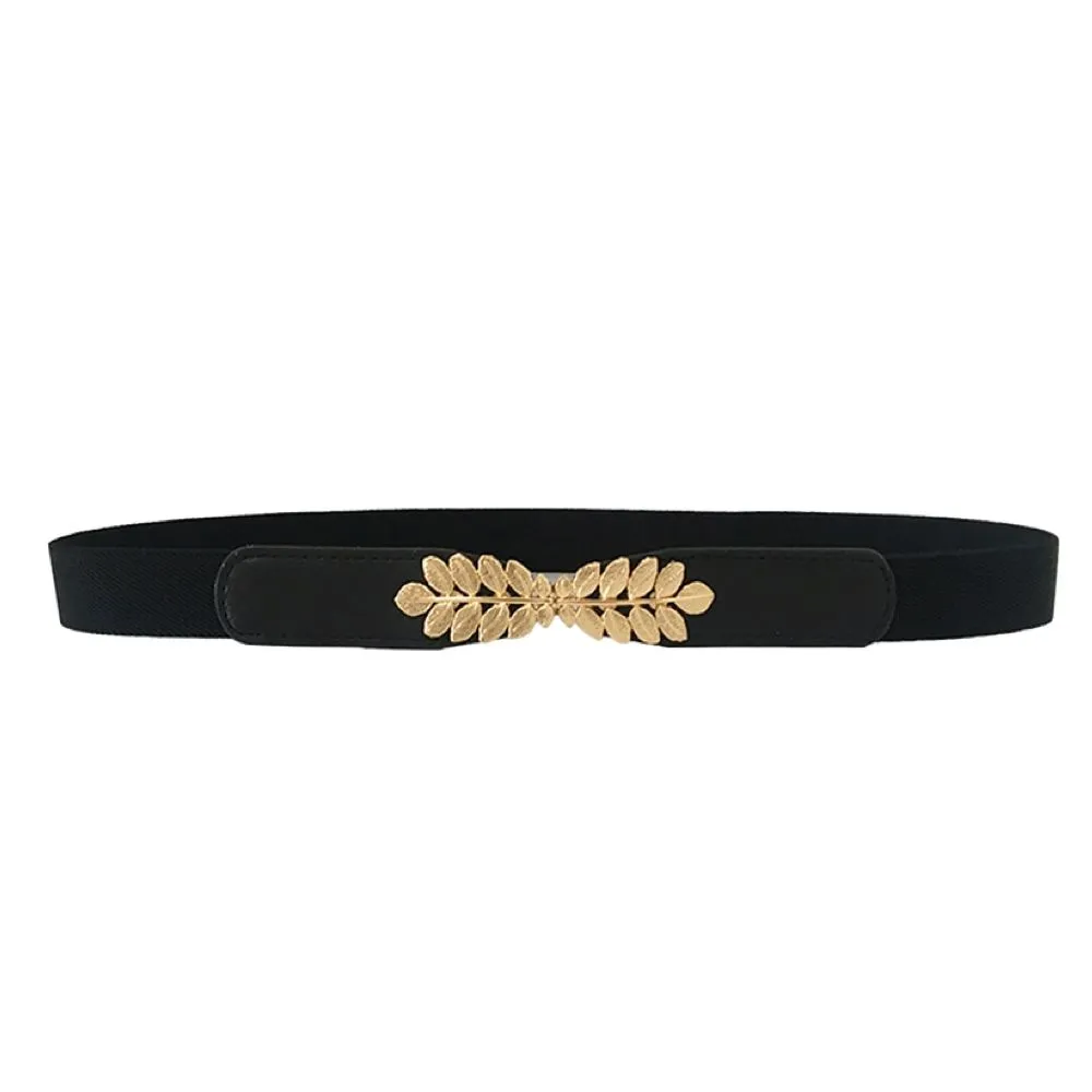 Fashion Women Waist Belt Narrow Stretch Dress Belt Thin Buckle Waistband - Black