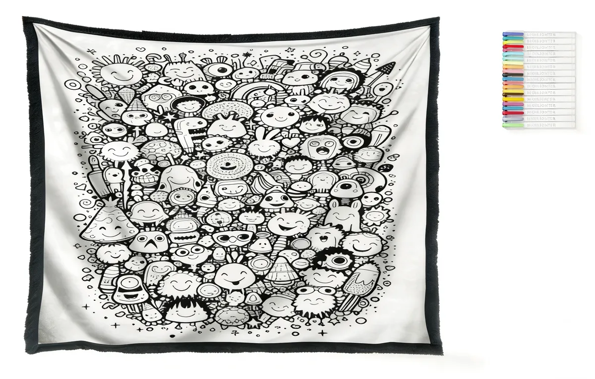 DIY Coloring Flannel Blanket, 100% Polyester With 25 Color Pens