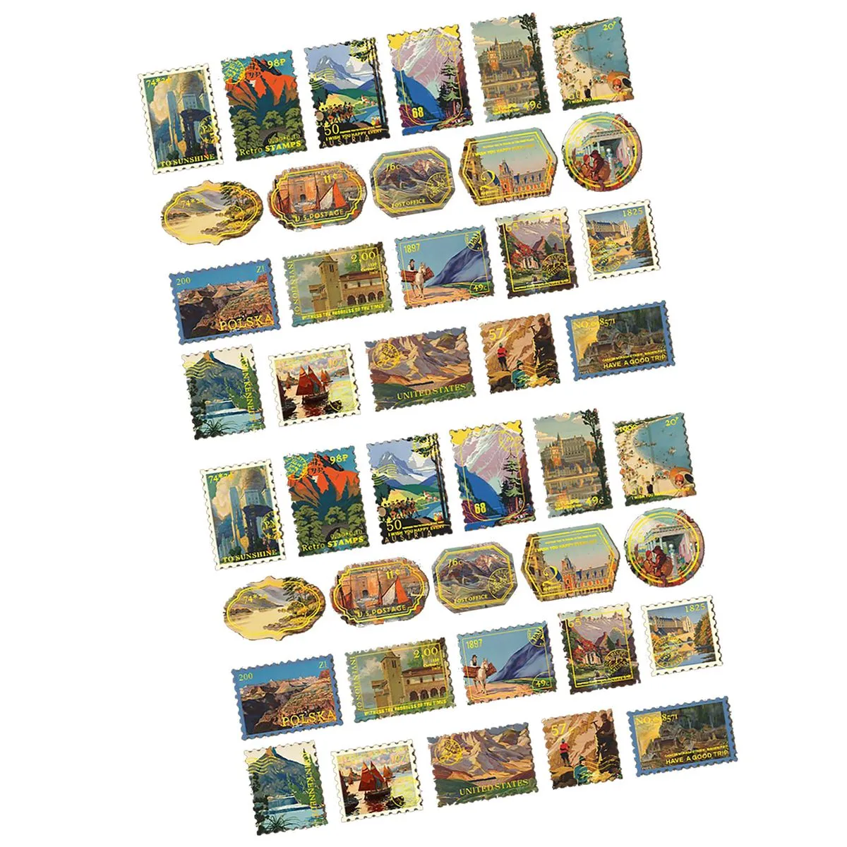 Vintage Postage Stamp Stickers 40pcs for Laptop Scrapbook DIY Art Craft