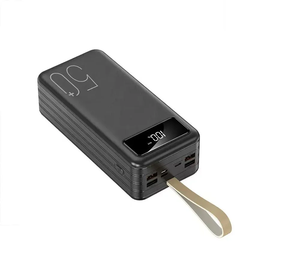 50000mAh High Capacity Fast Charging With 4USB Ports And 4 Charging Cables - Black