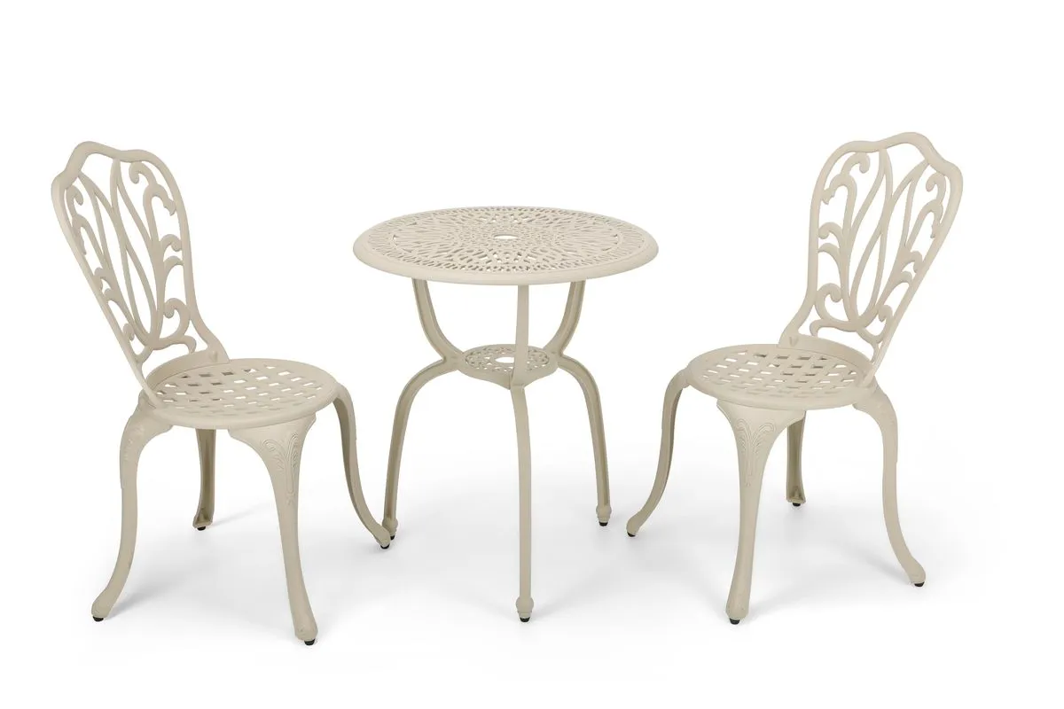 Aluminium Lisa Patio Furniture Set -Outdoor 3-Piece Garden Table and Chairs - Sand