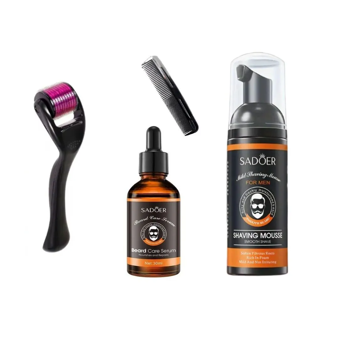 Beard Care kit -Sadoer Serum, Shaving Mousse, Derma Roller & Pocket Comb