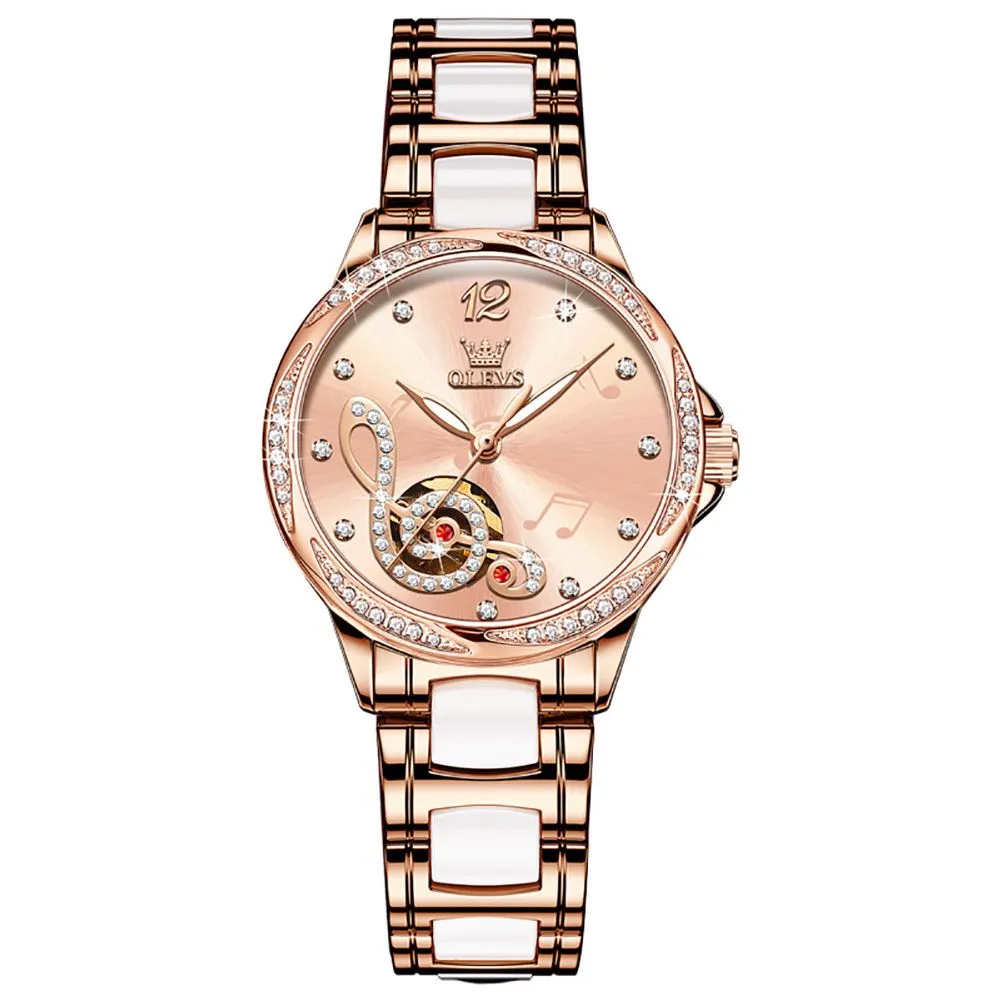 Watches for Women Mechanical Ceramic Watch Deliver Bracelets Necklaces - Pink
