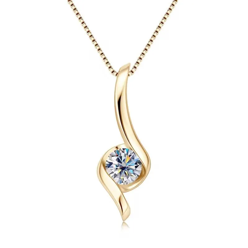 Moissanite Diamond Pendant Necklace 18K Gold Plated 925 Sterling Silver