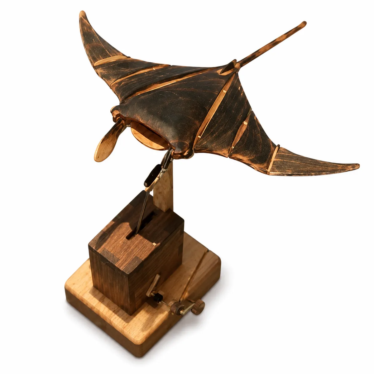 Handmade Wooden Electric Manta Ray Automaton Model - Bionic Swimming