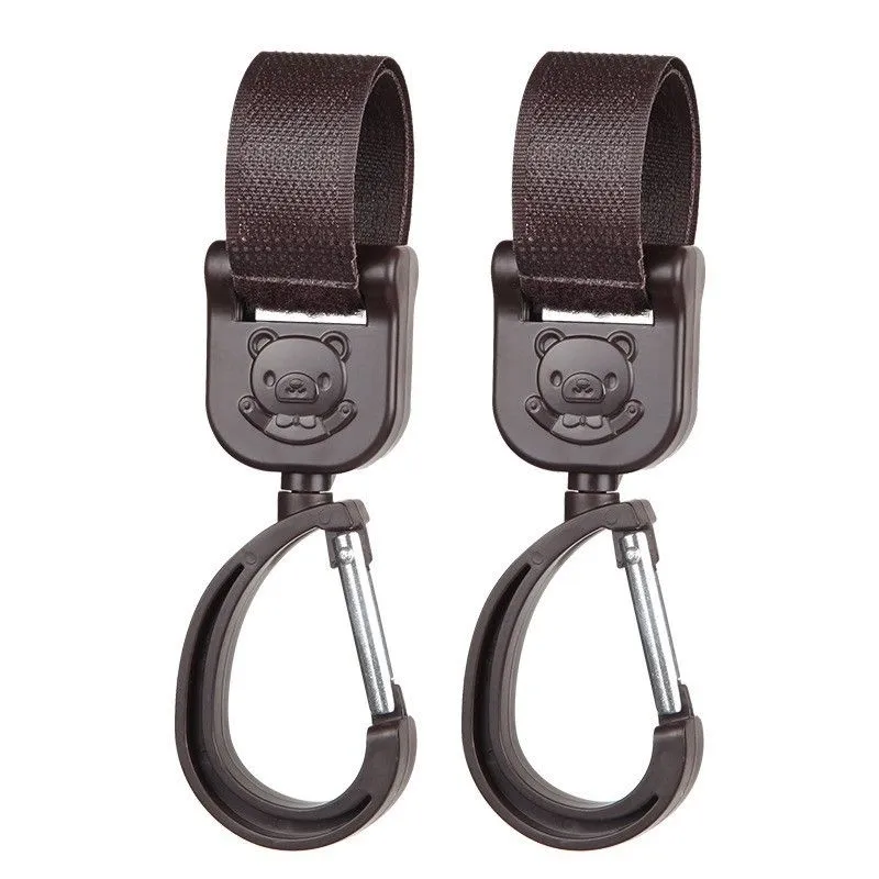 360 Degree Rotating Baby Stroller Hooks With Touch Fastener - Brown