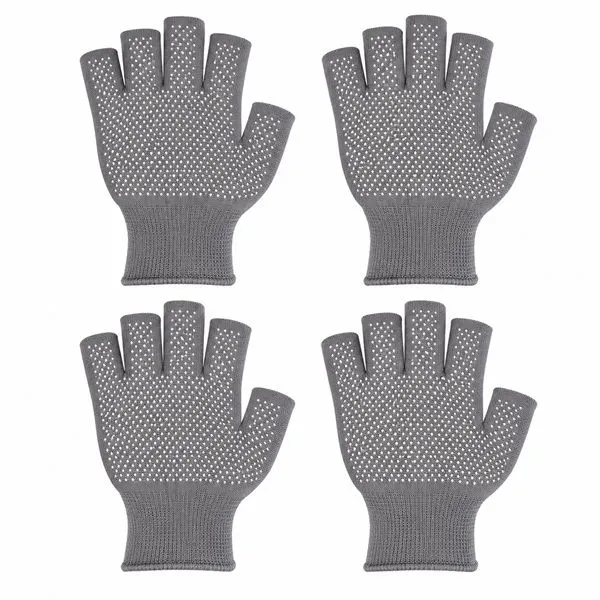 Half Finger Nylon Work Gloves with PVC Grip - 2 Pairs