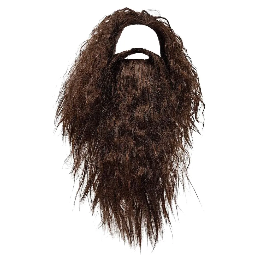Party Cosplay Long Halloween Costumes Wig and Beard - Brown