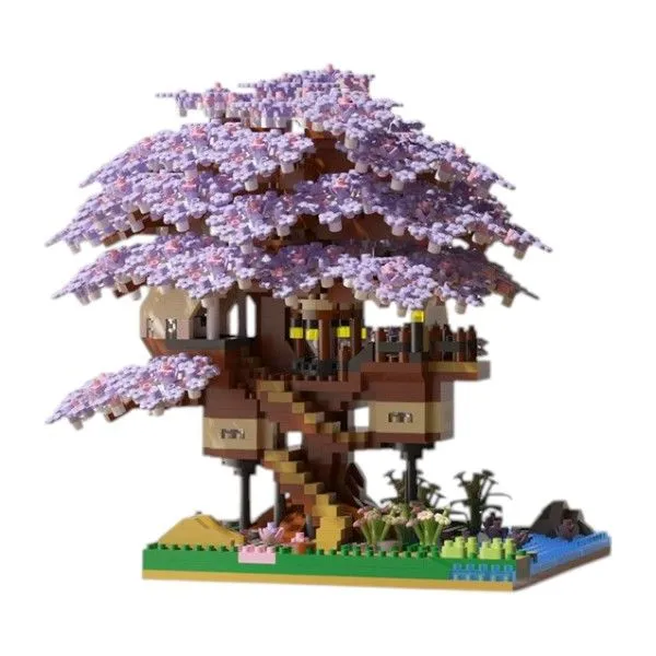 2229 Pieces Cherry Blossom Tree-House Building Blocks - Purple