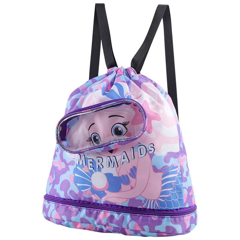 Swim Bag Waterproof Backpack Beach Bag Pull String Cinch Bag Girls Mermaid
