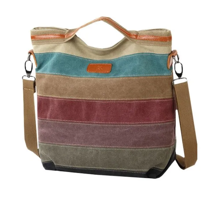 Women's Canvas Tote Bag - Multicolor Stripes