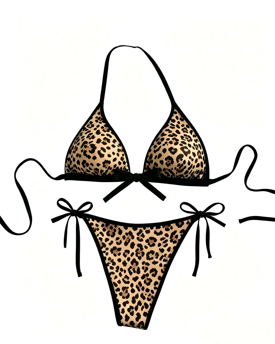 Stylish Leopard Pattern Intimate Set Lightweight Sleepwear For Ladies